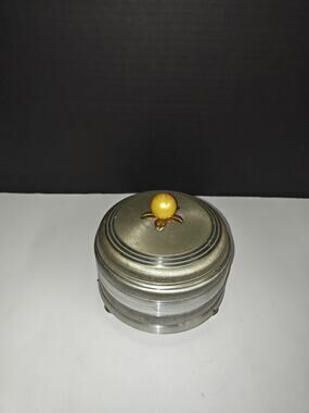 Vintage Metal Powder Trinket Music Box Storage Flower Lift Knob